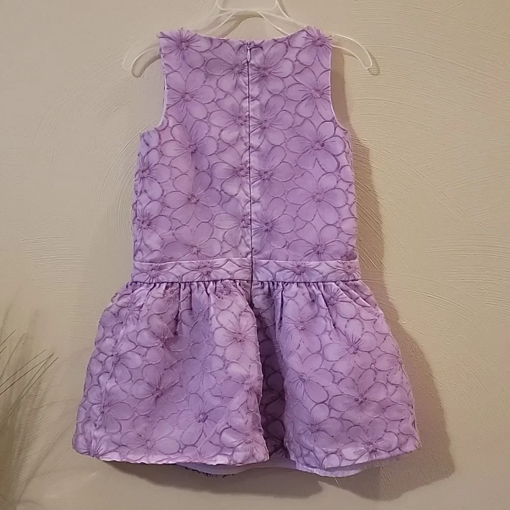 DRESSED UP BY GYMBOREE LILAC DROPPED WAIST FLORAL PRINT DRESS WITH BOW, SIZE 5